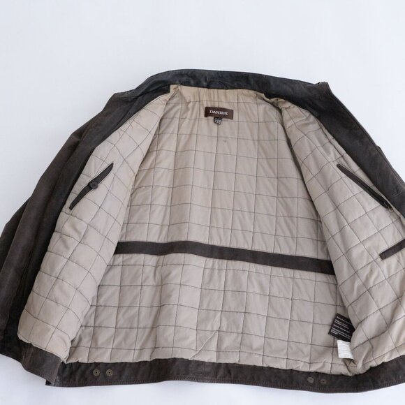 Vintage Danier Brown 100% Suede Leather Cotton Lined Zip Up Moto Jacket 2XL - Picture 12 of 15